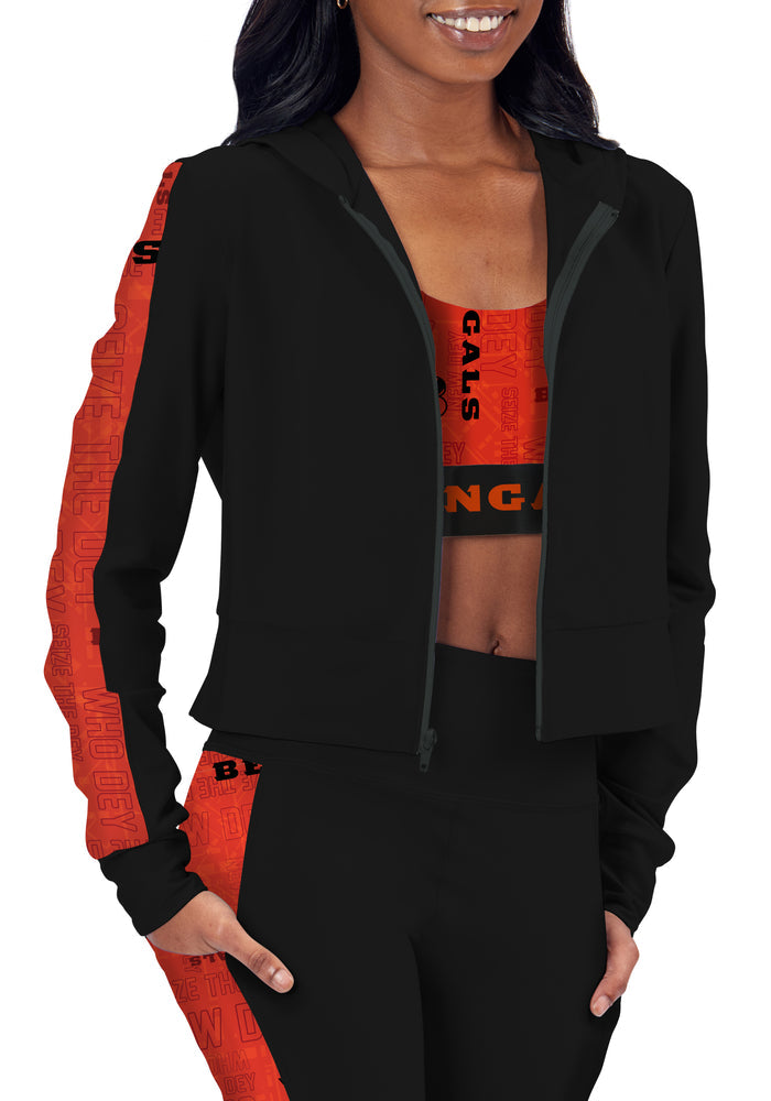 Certo By Northwest NFL Women's Cincinnati Bengals All Day Cropped Hoodie, Black