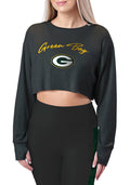Certo By Northwest NFL Women's Green Bay Packers Central Long Sleeve Crop Top, Black