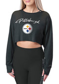 Certo By Northwest NFL Women's Pittsburgh Steelers Central Long Sleeve Crop Top, Black