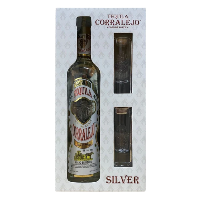 buy Corralejo Silver Tequila with branded shot glasses gift set 750ml online BLII liquor