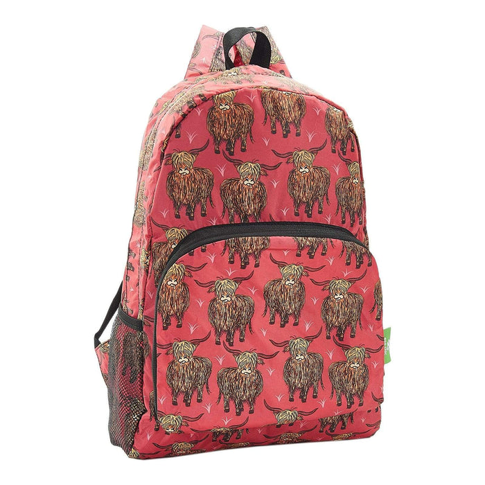 Eco Chic Eco Chic Lightweight Foldable Backpack Highland Cow