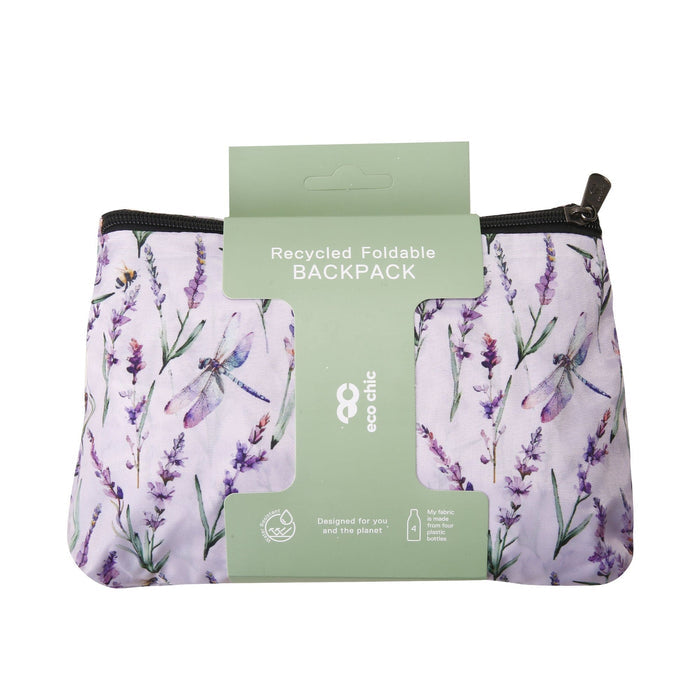 Eco Chic Eco Chic Lightweight Foldable Backpack Lavender with Dragonfly
