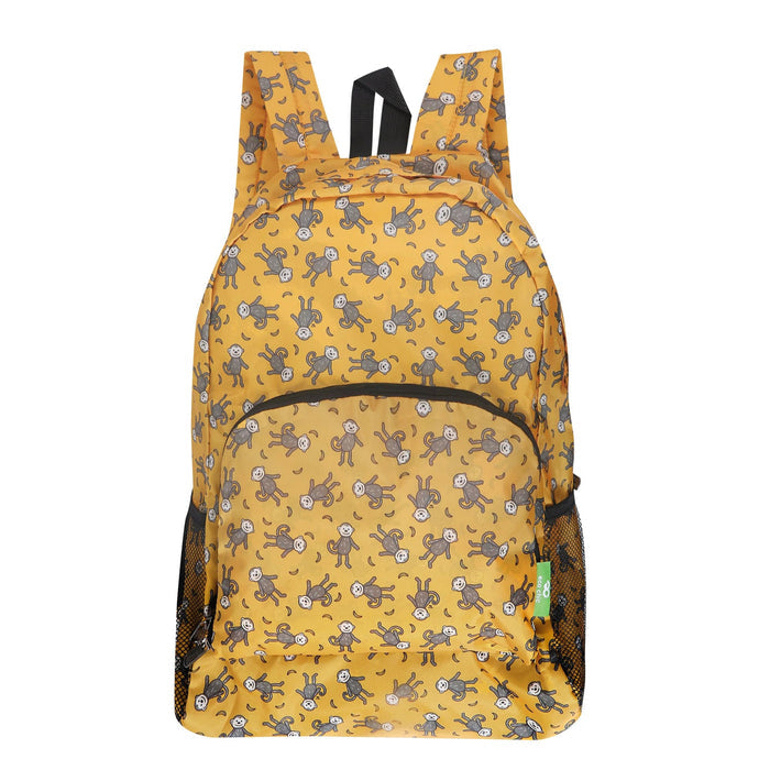 Eco Chic Mustard Eco Chic Lightweight Foldable Backpack Monkeys