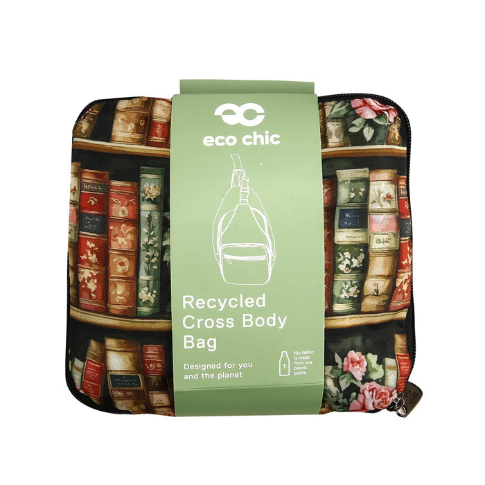 Eco Chic Eco Chic Lightweight Foldable Crossbody Bag Books and Roses