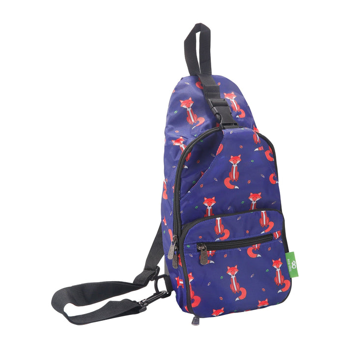 Eco Chic Navy Eco Chic Lightweight Foldable Crossbody Bag Foxes