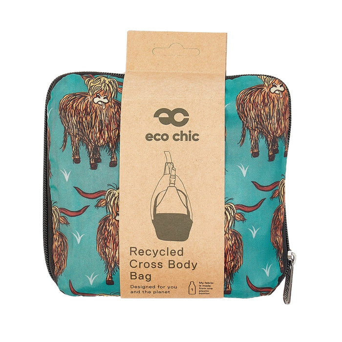 Eco Chic Teal Eco Chic Lightweight Foldable Crossbody Bag Highland Cow
