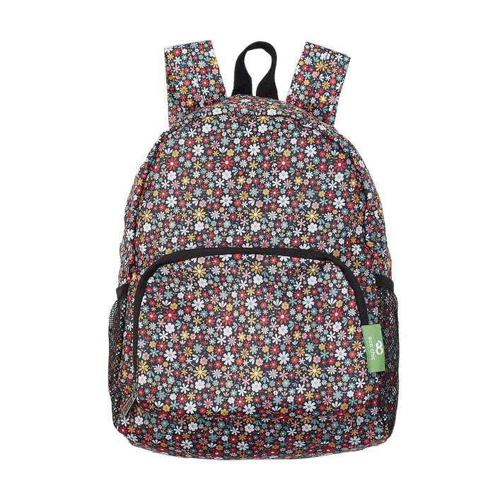 Eco Chic Black Eco Chic Lightweight Foldable Mini Backpack Ditsy