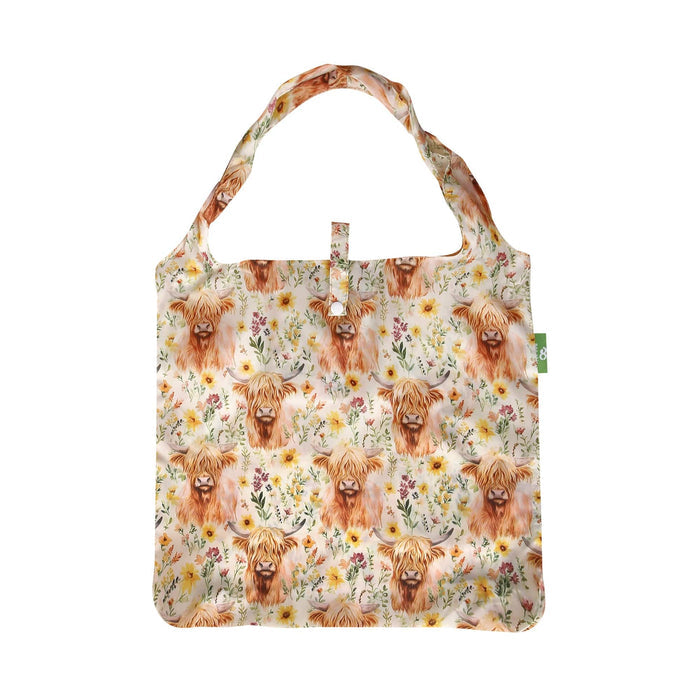Eco Chic Eco Chic Lightweight Foldable Reusable Shopping Bag Floral Highland Cow