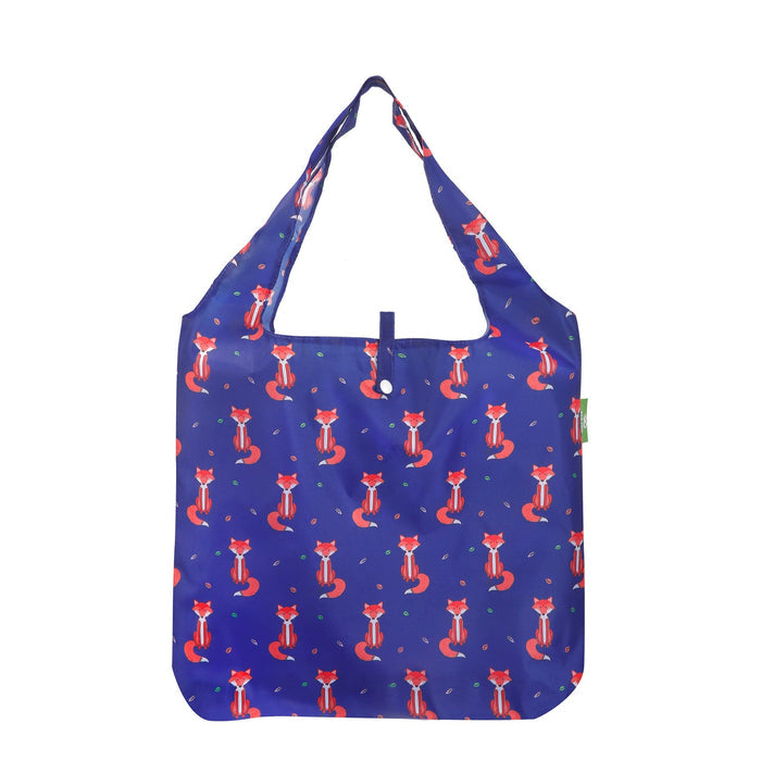 Eco Chic Navy Eco Chic Lightweight Foldable Reusable Shopping Bag Foxes