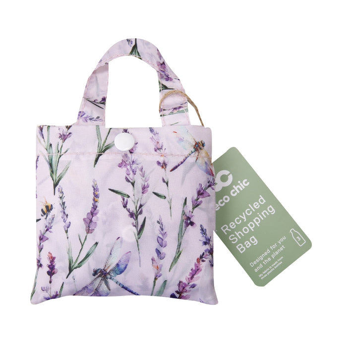 Eco Chic Eco Chic Lightweight Foldable Reusable Shopping Bag Lavender with Dragonfly