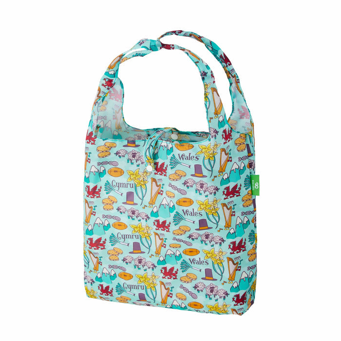 Eco Chic Blue Eco Chic Lightweight Foldable Reusable Shopping Bag Wales Montage