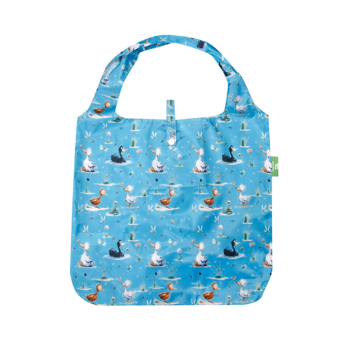 Eco Chic Eco Chic Lightweight Foldable Reusable Shopping Bag Whimsy Ducks