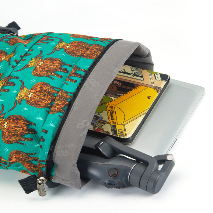 Eco Chic Eco Chic Recycled Canvas Rollup Backpack - Highland Cow