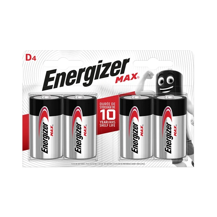 Energizer E95BP4 1.5v MAX Alkaline D-size Battery Card 4