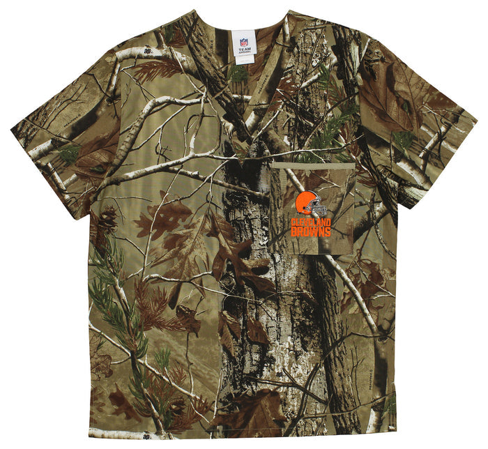 Fabrique Innovations NFL Unisex Cleveland Browns Camo Team Logo Scrub Top