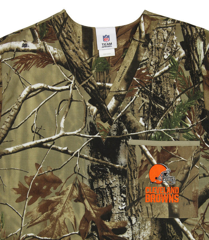Fabrique Innovations NFL Unisex Cleveland Browns Camo Team Logo Scrub Top