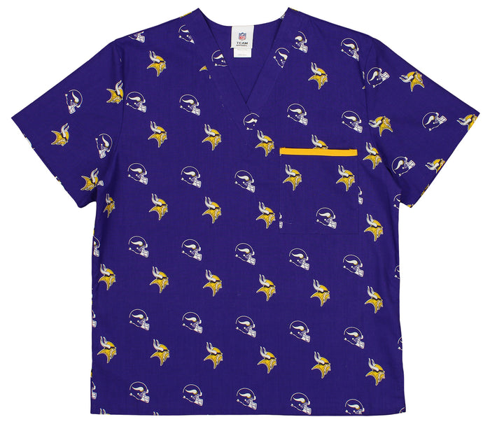 Fabrique Innovations NFL Unisex Minnesota Vikings Repeat Team Logo Scrub Top