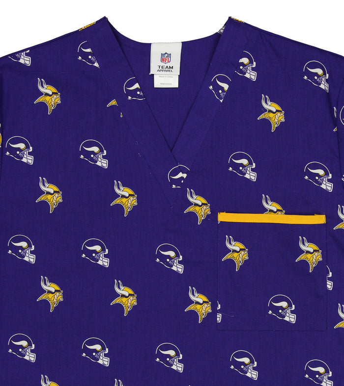 Fabrique Innovations NFL Unisex Minnesota Vikings Repeat Team Logo Scrub Top