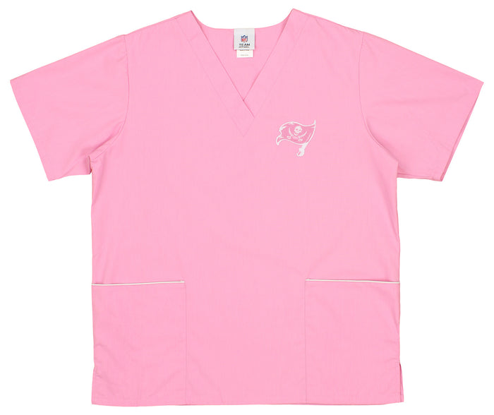 Fabrique Innovations NFL Unisex Tampa Bay Buccaneers Breast Cancer Awareness Scrub Top