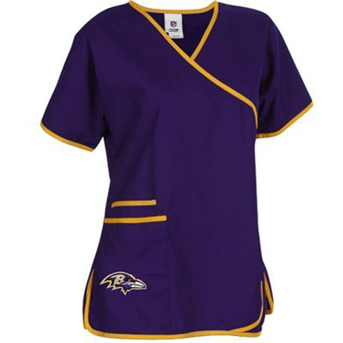 Fabrique Innovations NFL Women's Baltimore Ravens Team Logo Wrap Scrub Top