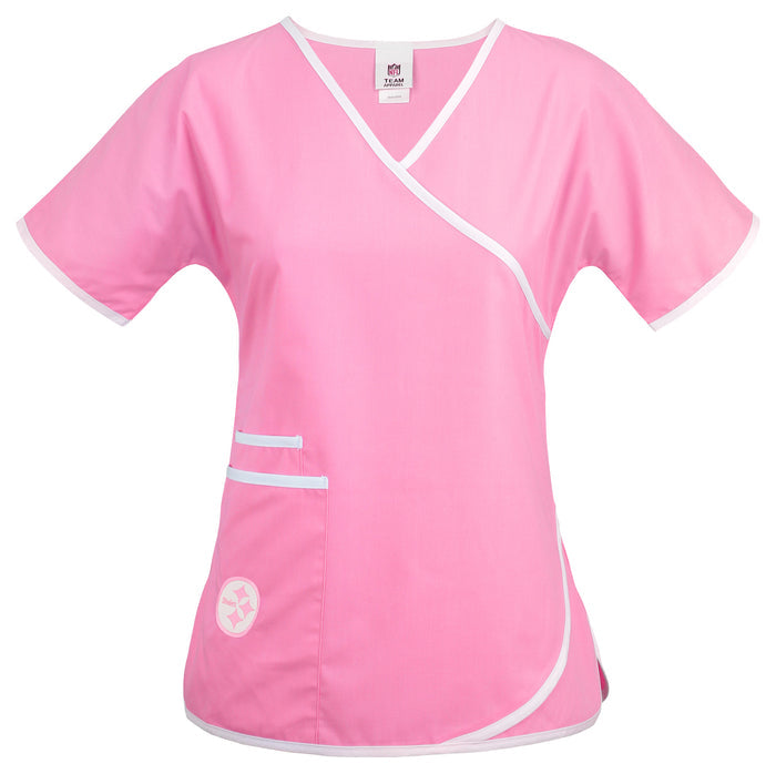 Fabrique Innovations NFL Women's Pittsburgh Steelers Breast Cancer Awareness Scrub Top