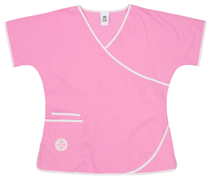 Fabrique Innovations NFL Women's Pittsburgh Steelers Breast Cancer Awareness Scrub Top