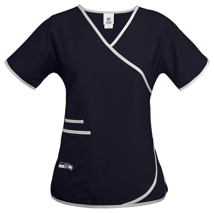 Fabrique Innovations NFL Women's Seattle Seahawks Team Logo Wrap Scrub Top