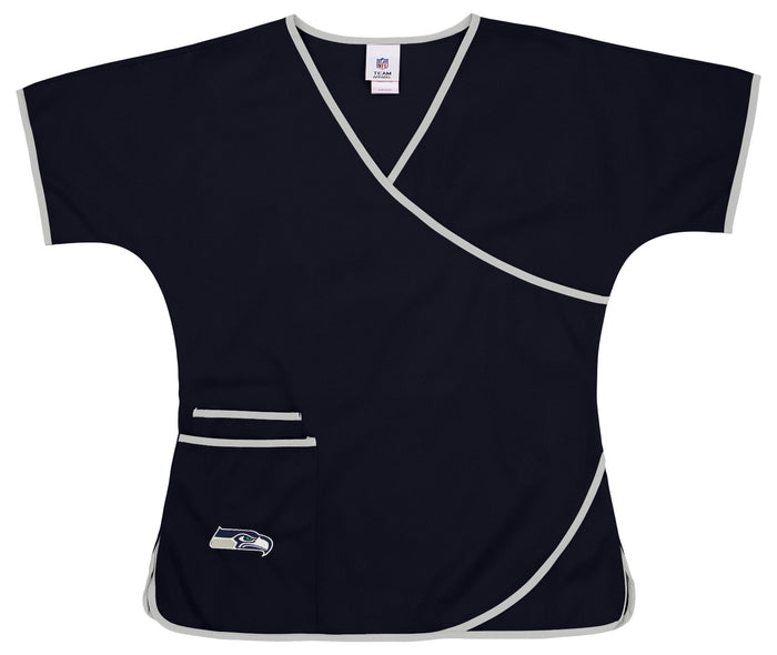 Fabrique Innovations NFL Women's Seattle Seahawks Team Logo Wrap Scrub Top