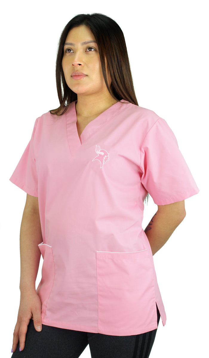 Fabrique Innovations Unisex NFL Minnesota Vikings Breast Cancer Awareness Scrub Top