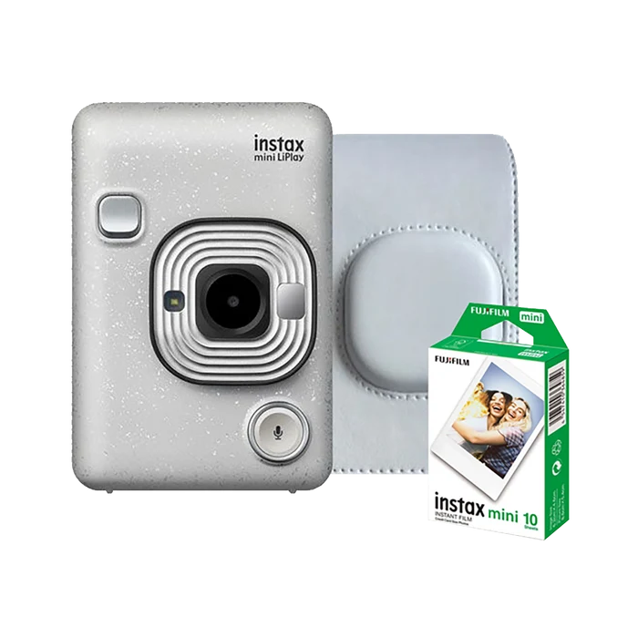 Fujifilm Instax Mini LiPlay Hybrid Instant Camera (Stone White) with 1 Fujifilm Instax Mini Instant Film and Instax LiPlay Case