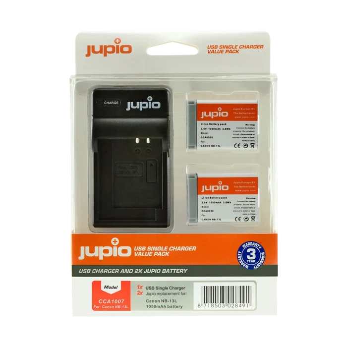 Jupio Pair of NB-13L Batteries and USB Single Charger Value Pack