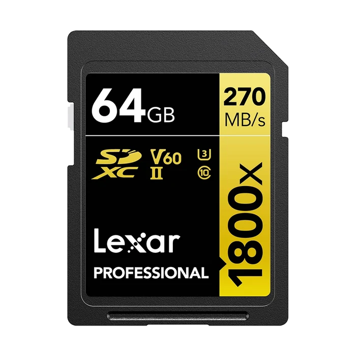 Lexar 64GB Professional 1800x UHS-II SDXC Memory Card (GOLD Series)