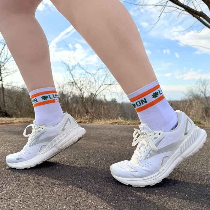 runner wearing active comfort saint patricks day sock | run on luck | OS1st
