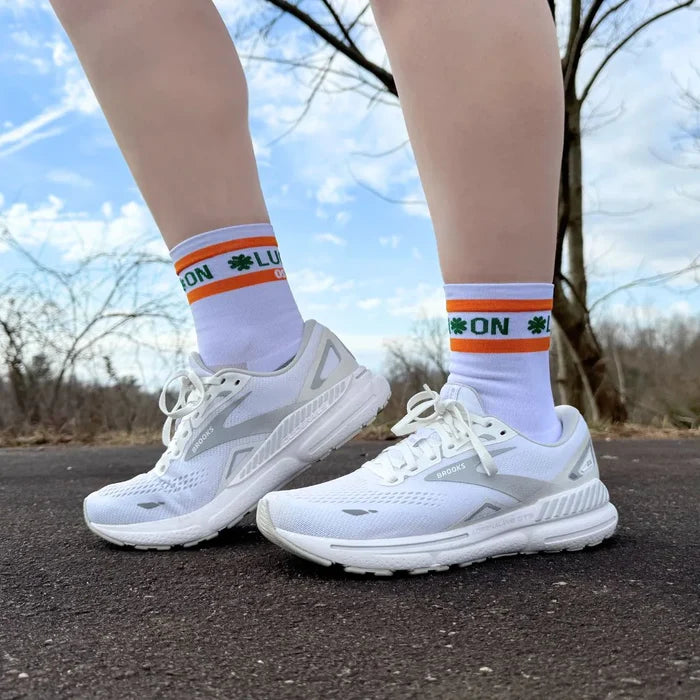 runner wearing active comfort saint patricks day sock | run on luck | OS1st