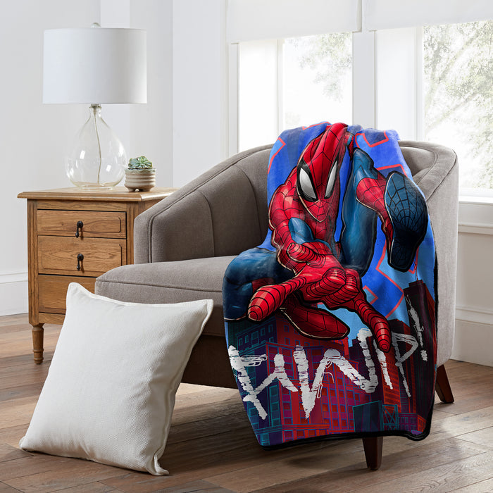 Northwest Marvel Spiderman Silk Touch Sherpa Throw Blanket 50 X 60