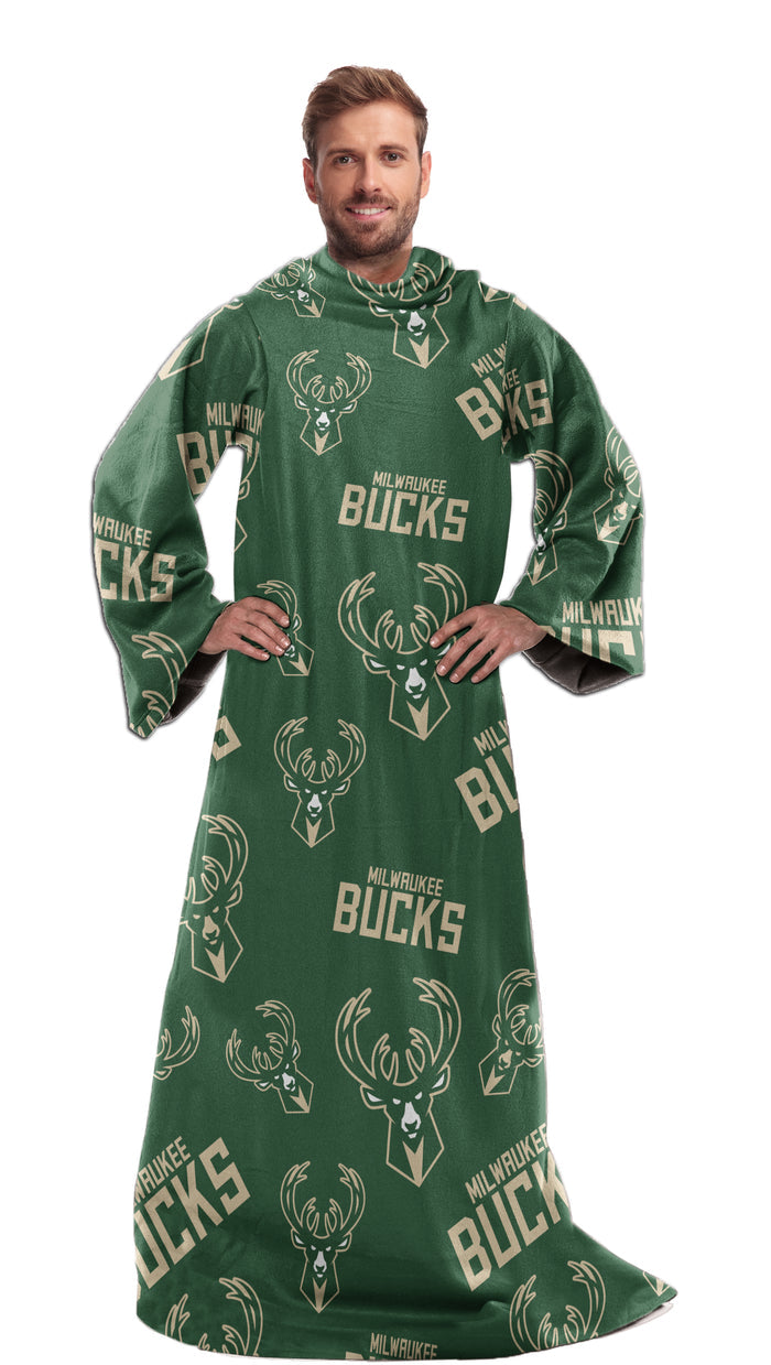 Northwest NBA Milwaukee Bucks Toss Silk Touch Comfy Throw with Sleeves
