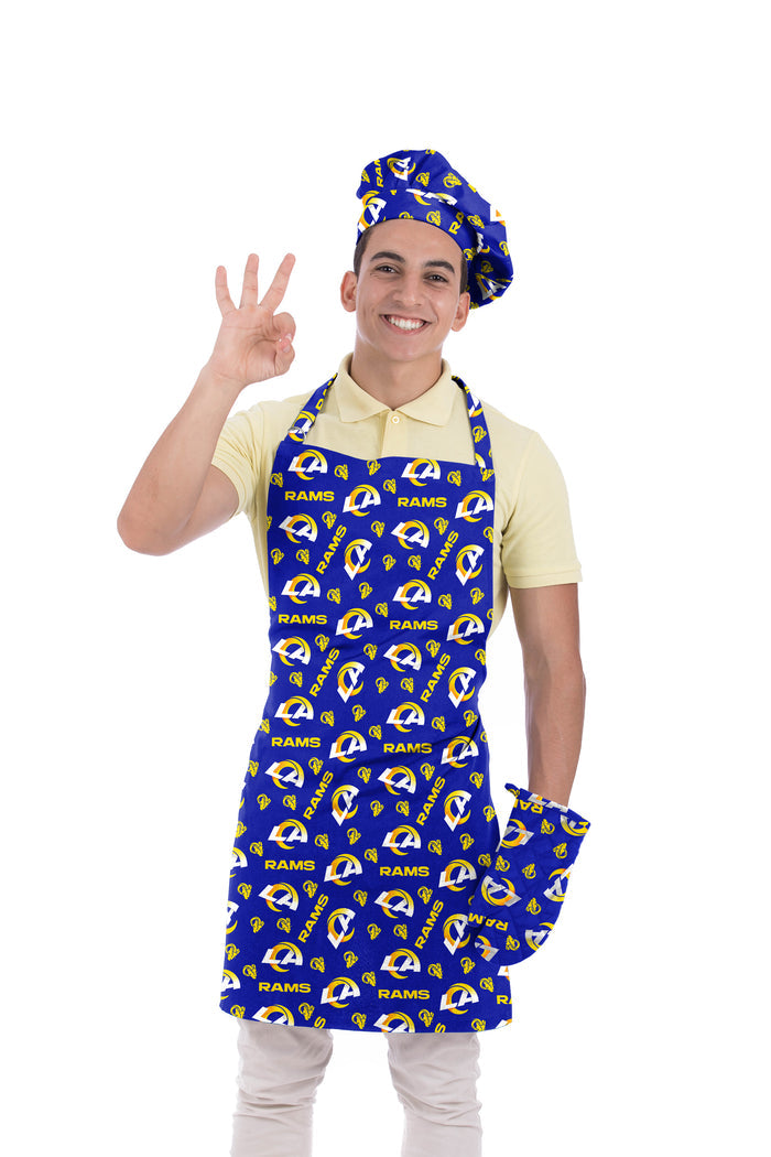 Northwest NFL Adult Unisex Los Angeles Rams Scatter Print 3 Piece Chef Set