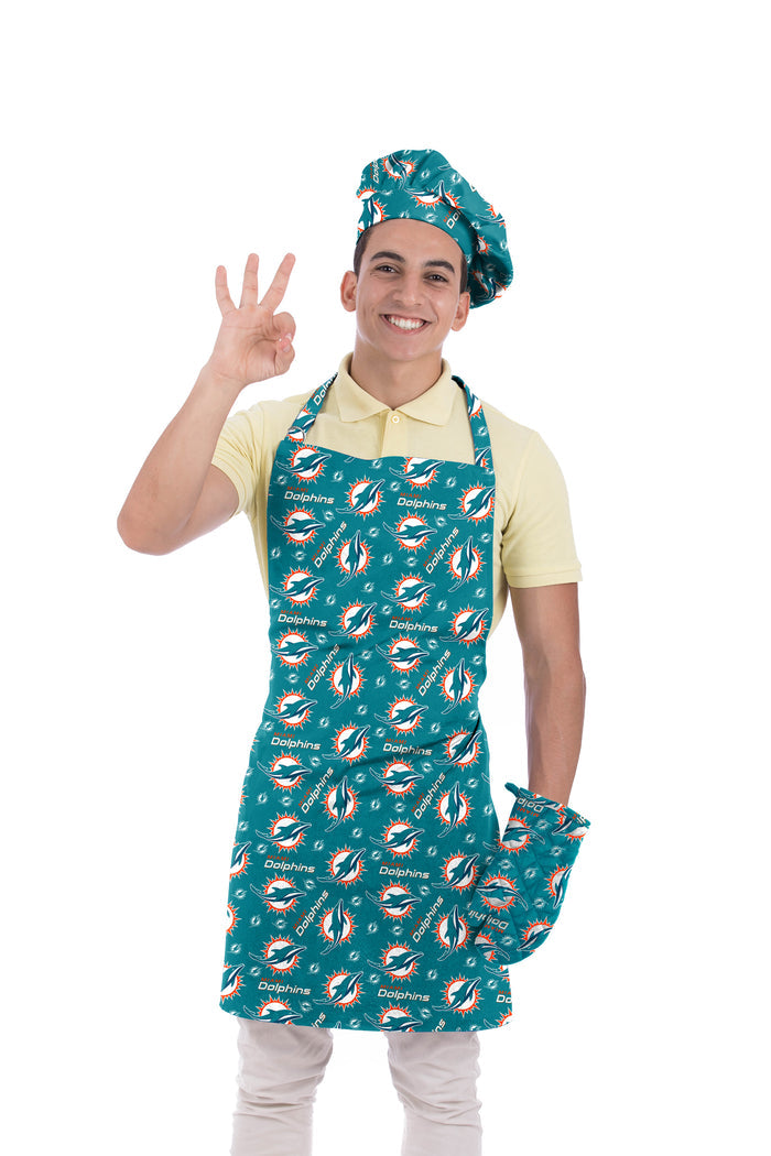 Northwest NFL Adult Unisex Miami Dolphins Scatter Print 3 Piece Chef Set
