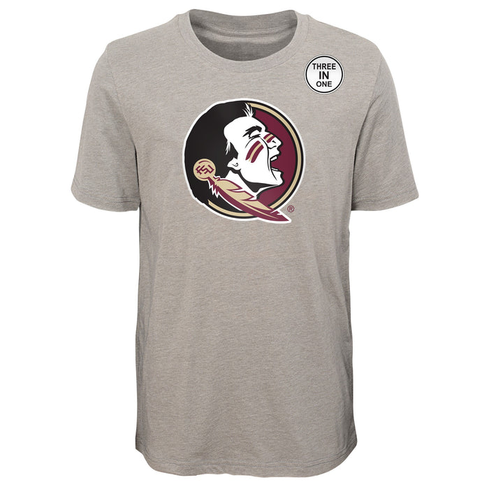 Outerstuff Florida State Seminoles NCAA Boy's Youth (8-20) Goal Line Stand 3 in 1 Combo Tee, Garnet / Grey
