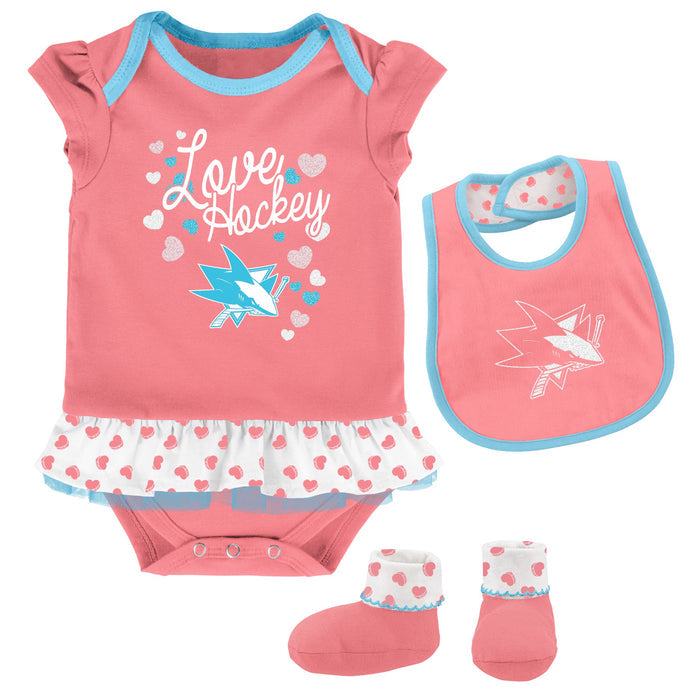Outerstuff NHL Infant Girls San Jose Sharks Pink Love Hockey Creeper Set