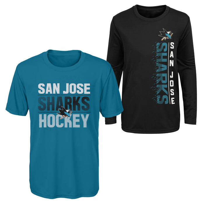 Outerstuff NHL Youth Boys San Jose Sharks Performance Long & Short Sleeve T-Shirt Set