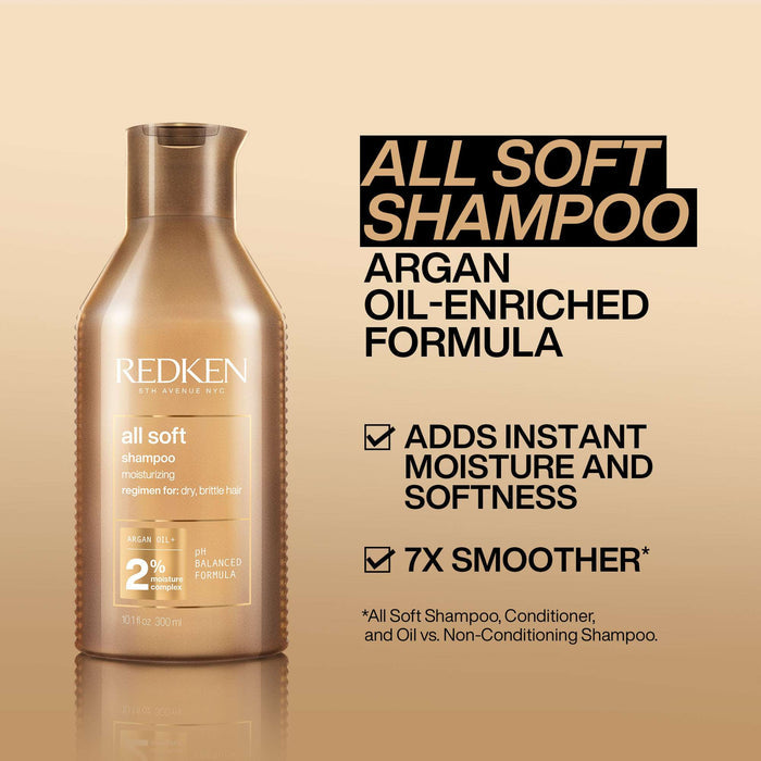 Redken All Soft Shampoo, For Dry Hair, Intense Softness and Shine 300ml - Additional 1