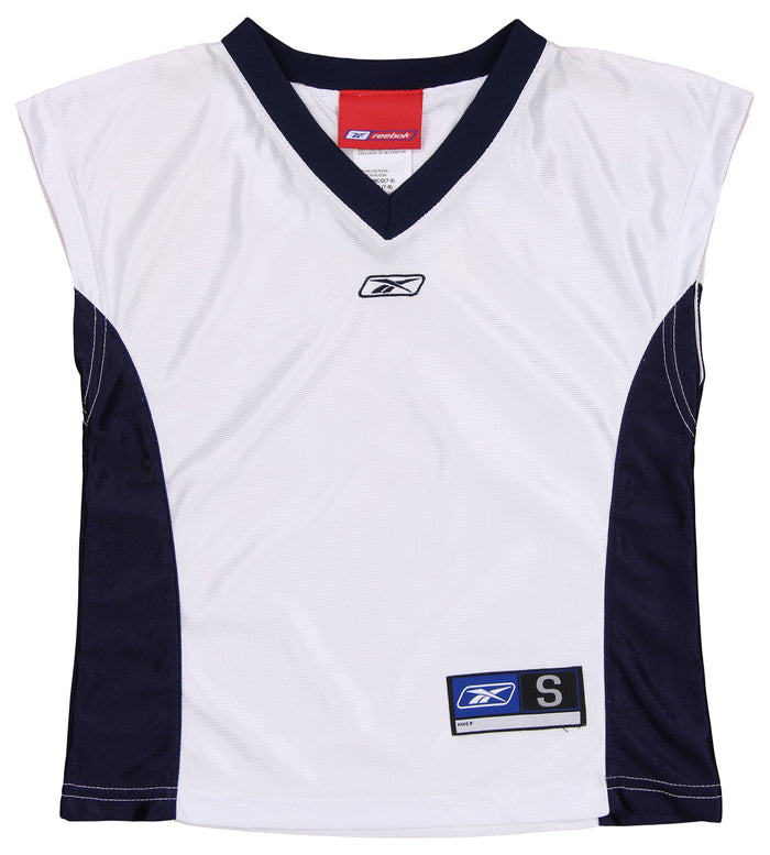 Reebok Youth Girls (7-16) Fitted Sleeveless Basketball Dazzle Jersey Top, White/Navy