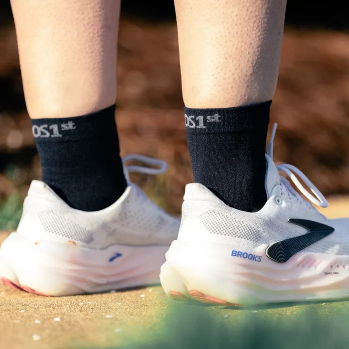 runner wearing black thin air performance sock in 3/4 crew height | OS1st