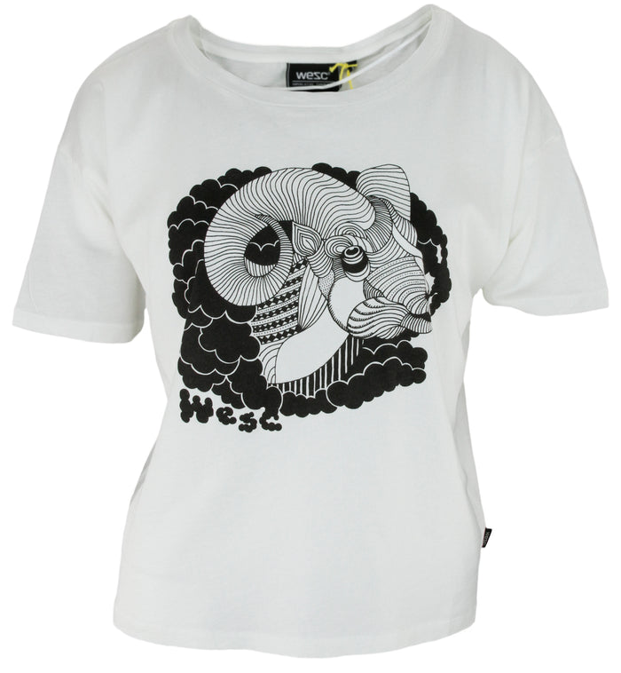 Wesc Women's Smoking Goat Loose Shirt Tee Top - White and Green