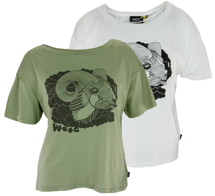 Wesc Women's Smoking Goat Loose Shirt Tee Top - White and Green