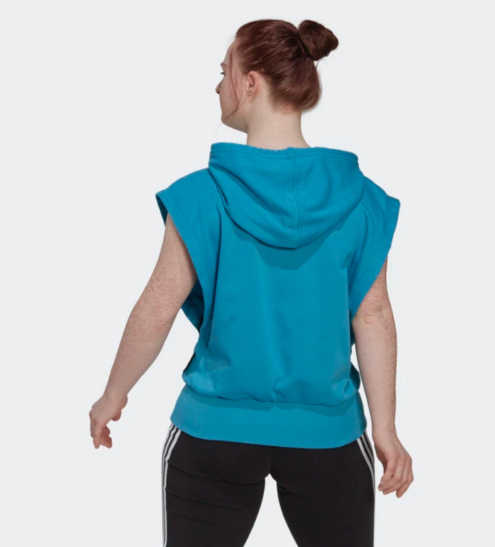 Adidas Women's Studio Lounge Short Sleeve Hooded Sweatshirt Top, Craft Blue