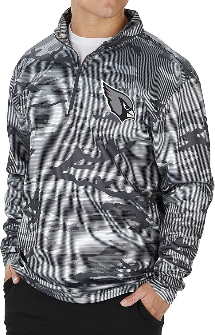 Zubaz Arizona Cardinals NFL Men's 1/4 Zip Grey Tonal Camo Lines Pullover
