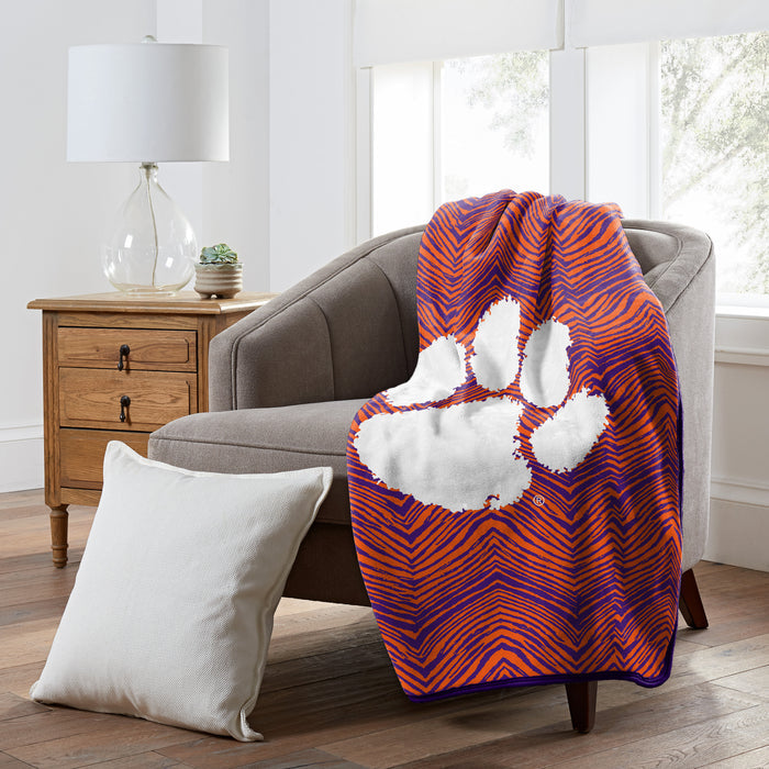 Zubaz X Northwest NCAA Wisconsin Clemson Tigers Zubified Throw Blanket